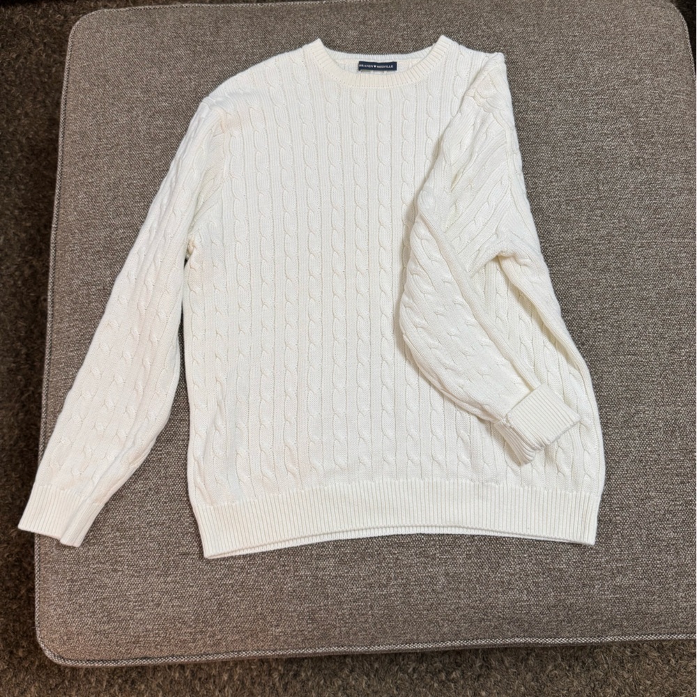 Brandy Melville Cream Crew Neck Sweater with Ribbed Texture